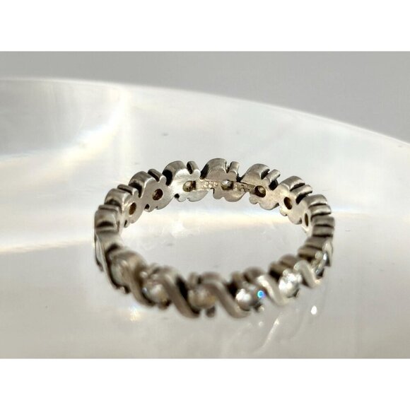 Sterling Silver Round Cut Row Set Wavy Style Modernist Vintage Ring - sz 6.75 - Picture 6 of 10